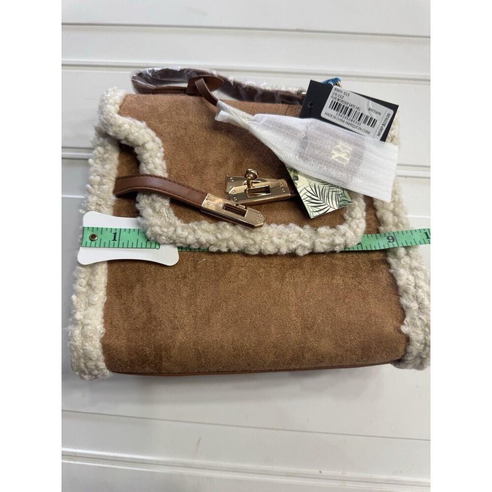 Badgley Mischka Vegan Leather Satchel Handbag Fur Border Dark Brown NWT $159 - Picture 4 of 8